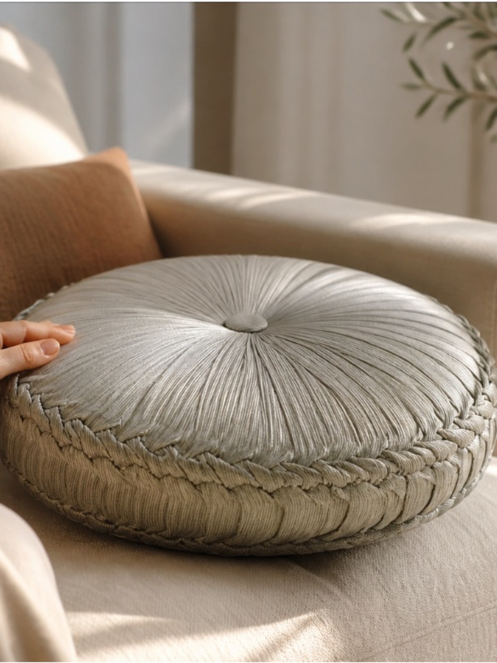 J. Queen NY Pleated Round Accent Pillow - Silver Pewter